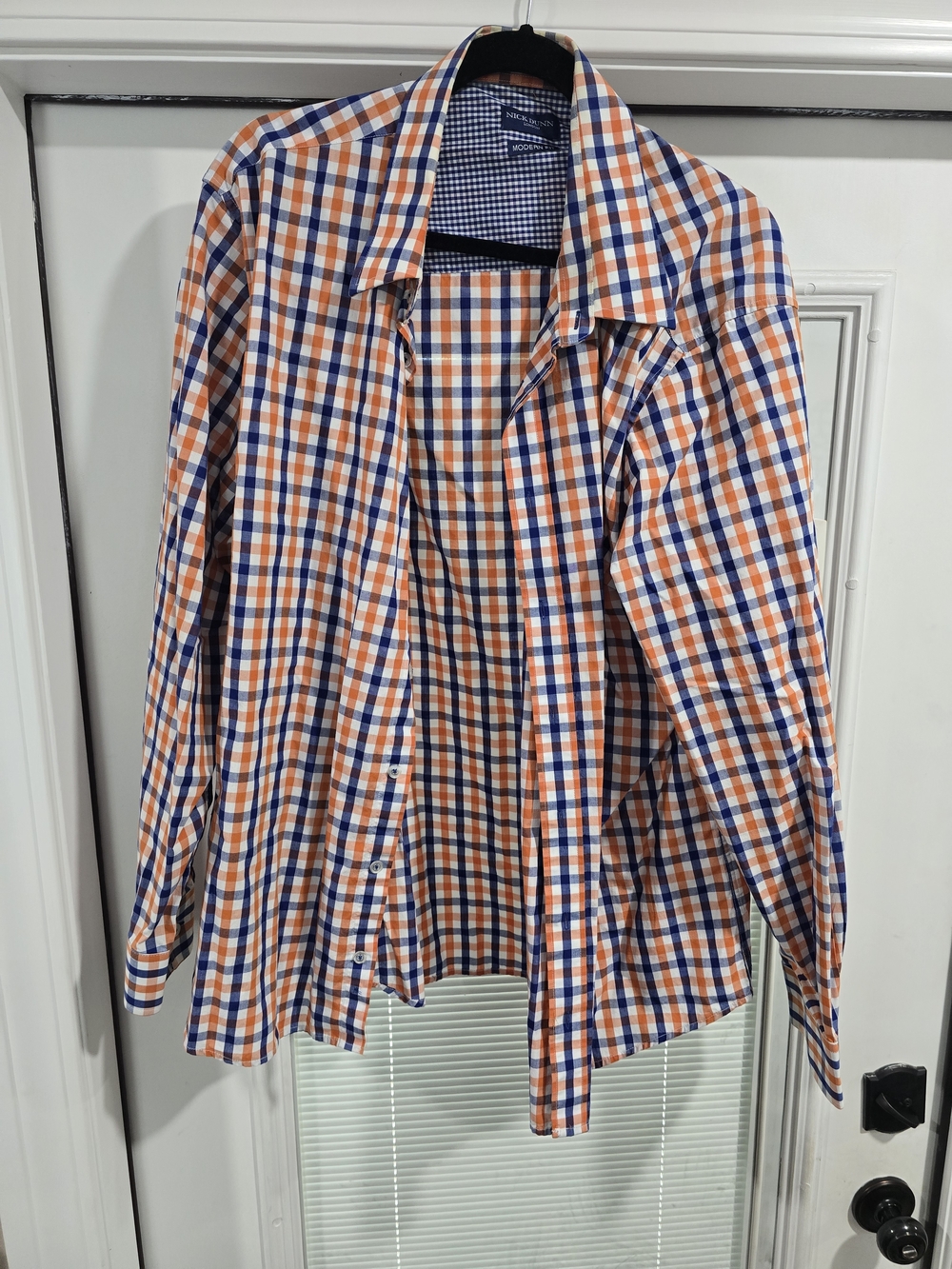 Men's Button-Up Plaid Shirt in Orange & Blue